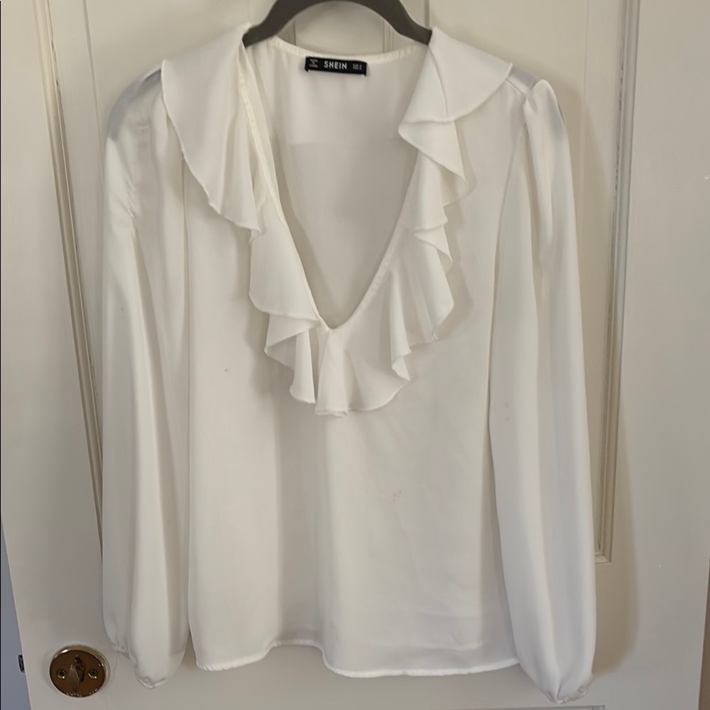 SHEIN White Ruffle V-Neck Women's Top